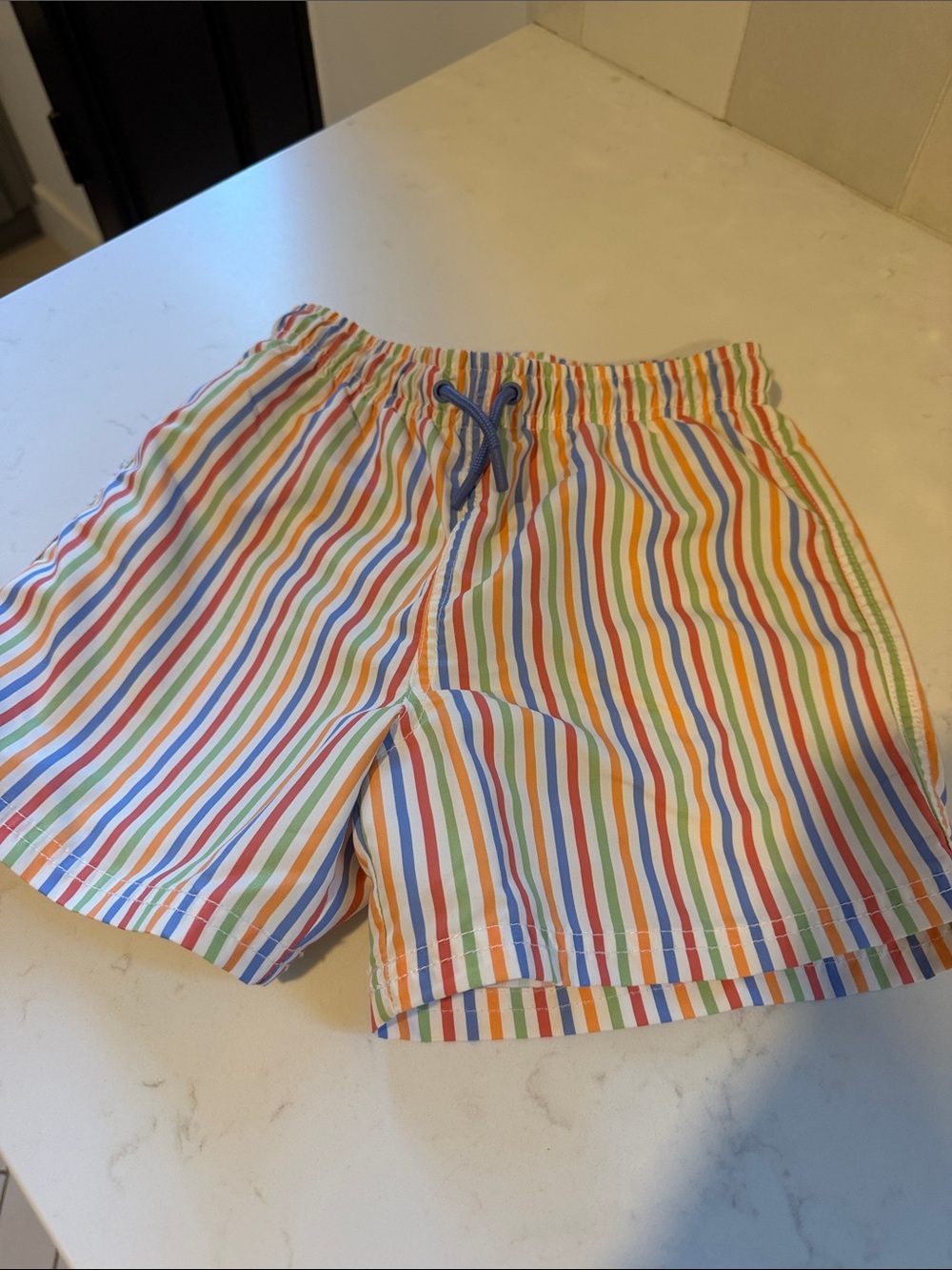 Zara Kids Rainbow Stripe Swim Trunks with Blue Drawstring